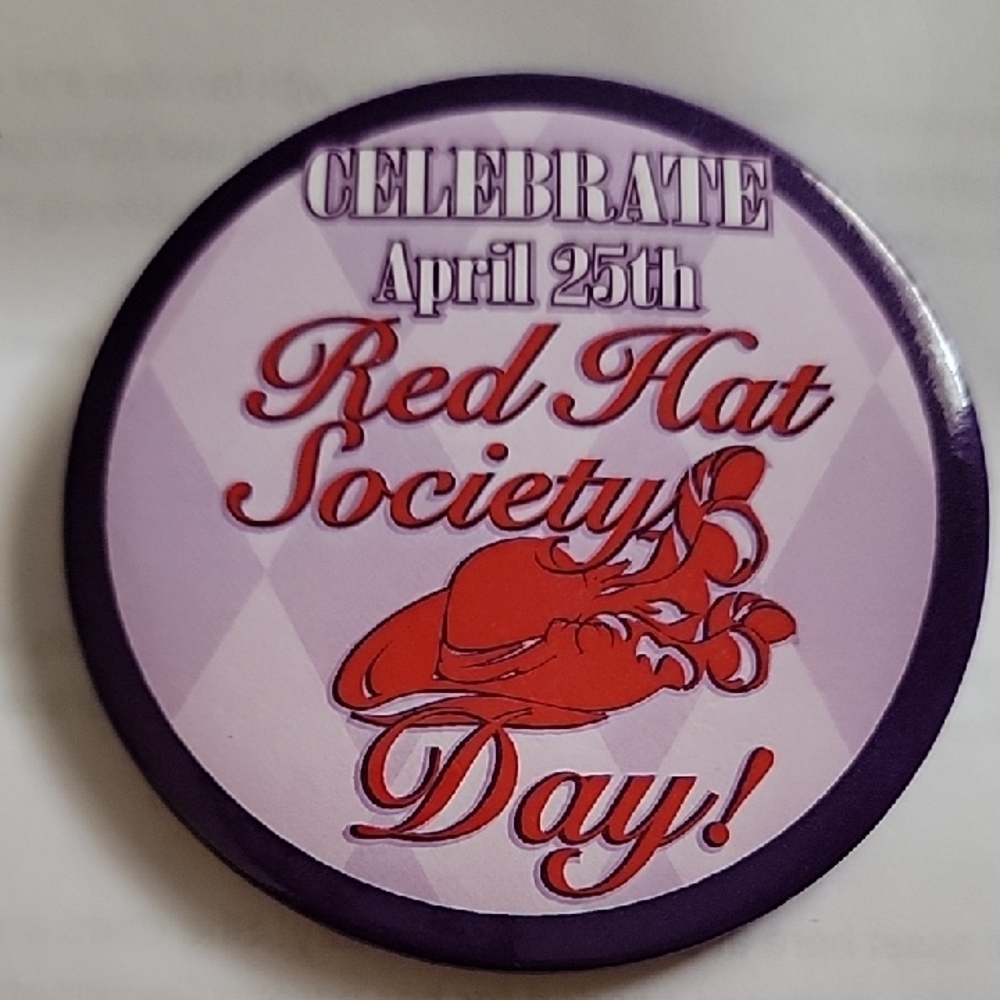 Red Hat Society 3" Badge  NWOT